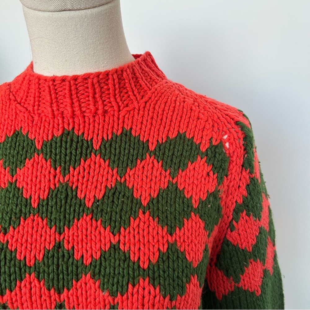 Vintage Green & Orange Checkered Knit Sweater - Picture 4 of 6